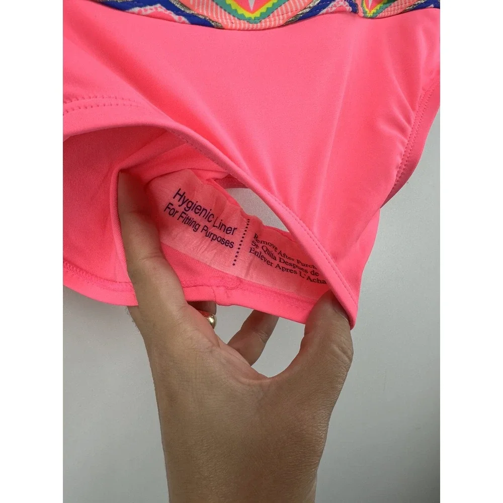 Bikini Set Bathing Suit Justice Girls Pink Geometric Print 2pc Sz 8 NEW No Tags